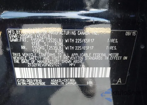 2015 Toyota Rav4 Le z USA, uszkodzony, nr VIN 2T3ZFREV0FW221021